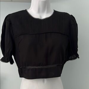 Wilfred Black Puff Sleeve Ribbed Crop Blouse